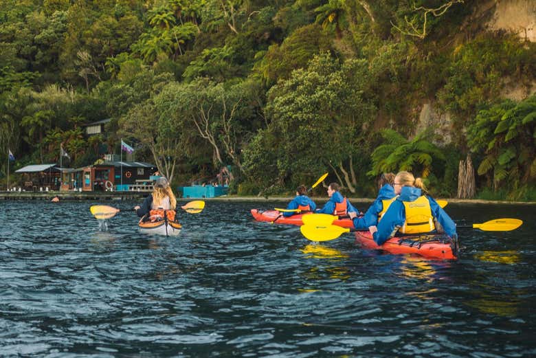 Tour en kayak por el lago Rotoiti + Aguas termales de Manupirua