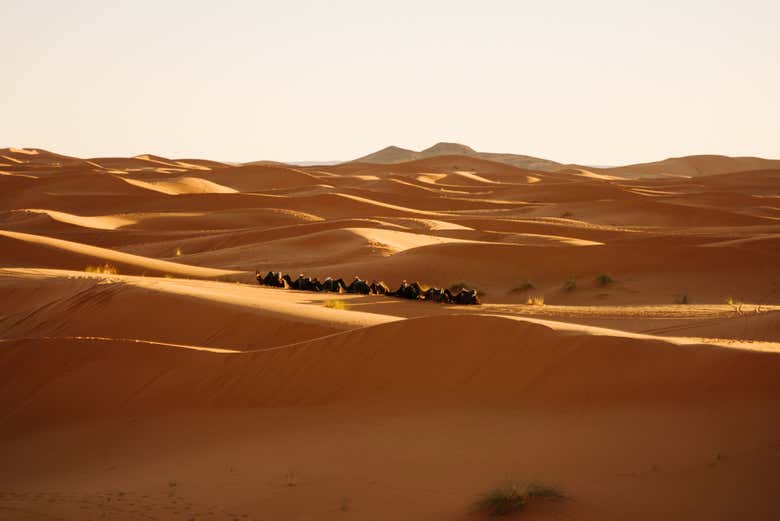 Amanecer o atardecer en el desierto de Merzouga