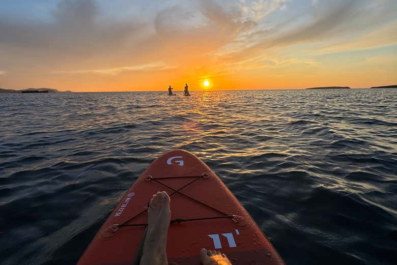 Paddle surf al atardecer en Cala Biniancolla